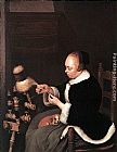 Gerard Ter Borch Canvas Paintings - A Woman Spinning